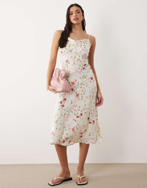 YAS – Midi-Trägerkleid aus Satin in Weiß mit Gartenblumenmuster, 3 von 4
