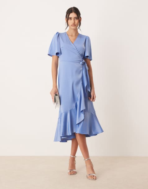 YAS – Midi-Wickelkleid aus Satin in Blau - view 1