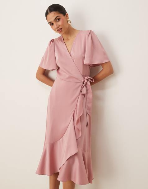 YAS – Midi-Wickelkleid aus Satin in Lila-Rosa - view 1