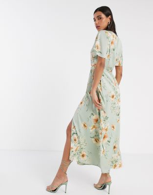 floral print midi wrap dress