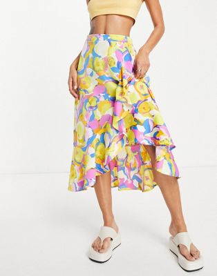 Y.A.S midi wrap skirt in bright abstract print - ASOS Price Checker