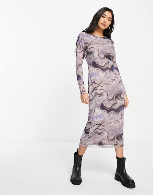 Y.A.S – Midikleid aus Netzstoff in Grau mit Wirbelmuster