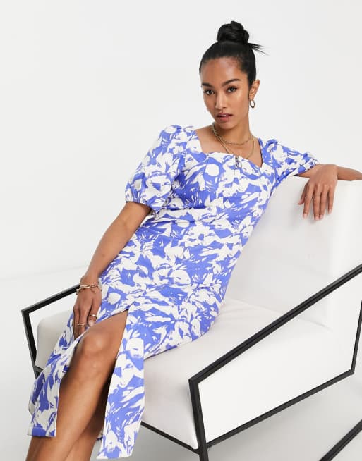 Y.A.S – Midikleid in Blau geblümt mit Reißverschluss vorne, 4 von 4