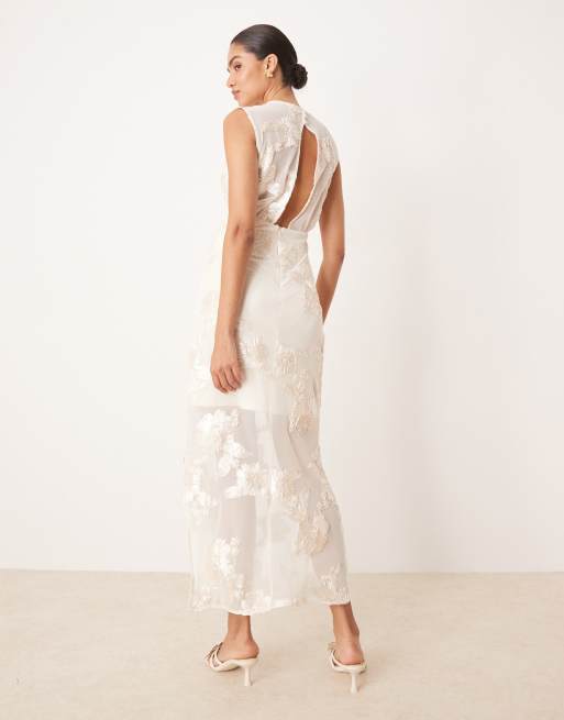 YAS – Midikleid in Creme mit Blumenapplikation und transparenter Saumlage, 3 von 4
