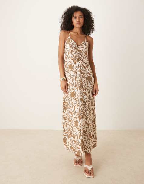 YAS – Midikleid mit braunem Blumenmuster und gerafftem Detail - view 1
