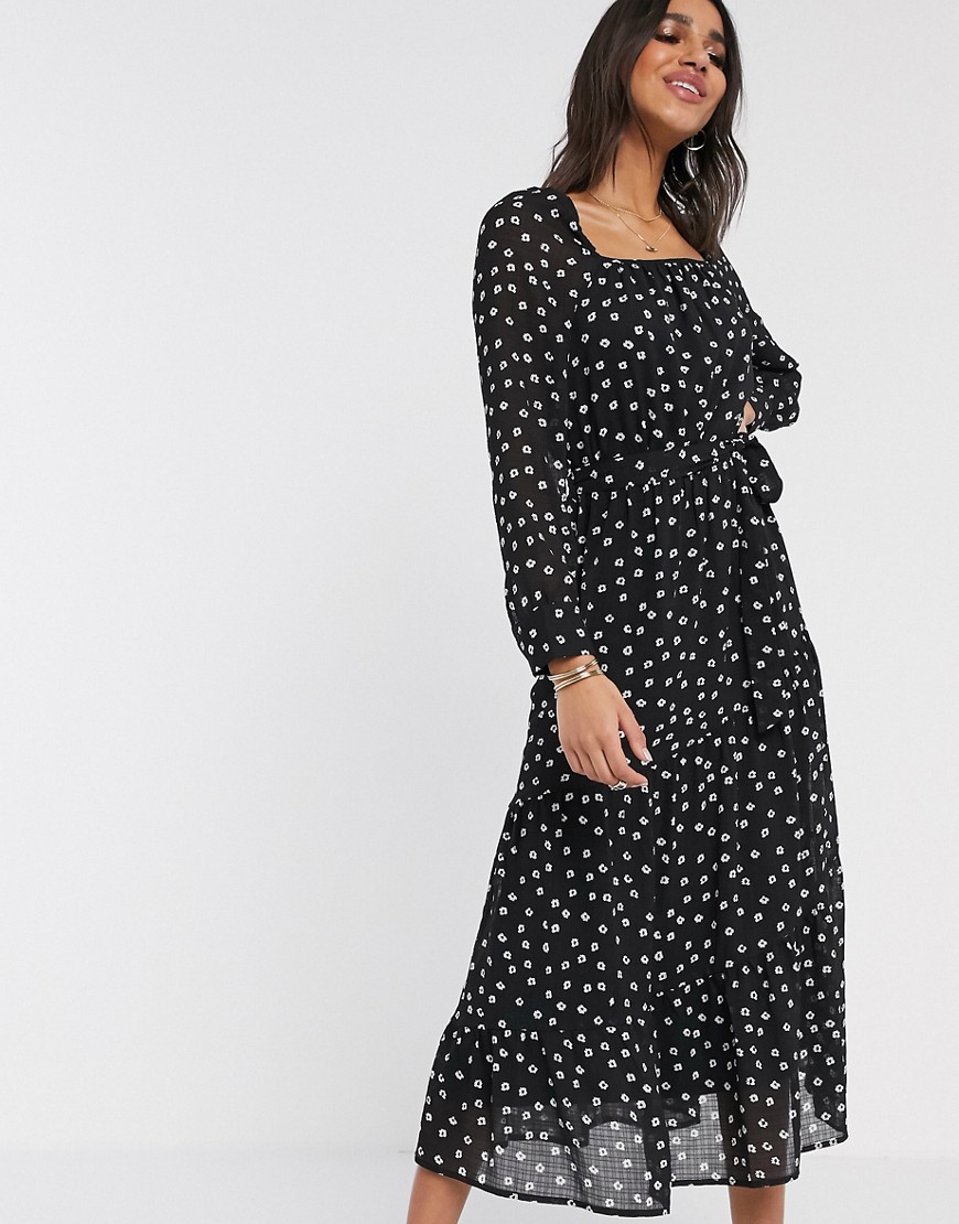 Y.A.S - Miid-jurk met fijne bloemenprint in zwart-Multi