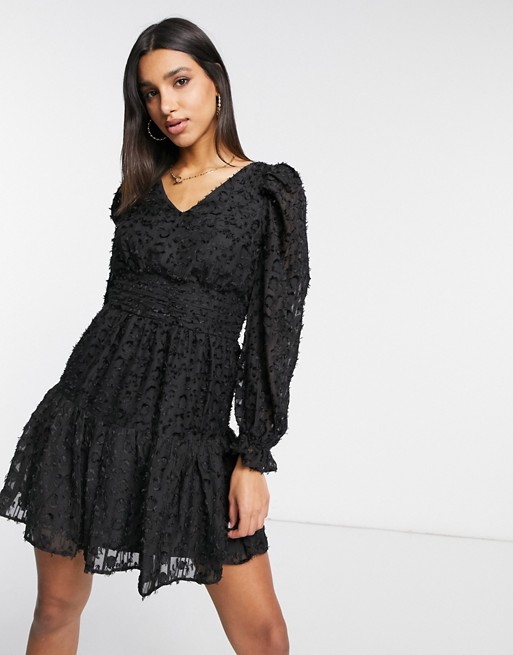 Y.A.S mini dress with ruched waist in textured black