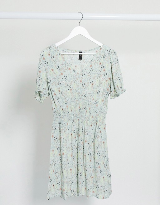 Y.A.S mini dress with shirred waist in ditsy floral