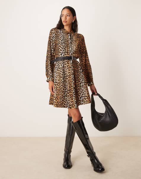 YAS – Mini-Hemdkleid mit Leopardenmuster und schwingendem Saum - view 1