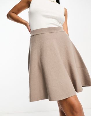 Y.A.S godet knitted mini skirt in mushroom - ASOS Price Checker