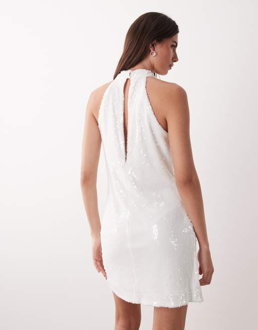 YAS - Mini jurk met halternek, lovertjes en 3D-bloemenapplicatie in wit, 2 van 4