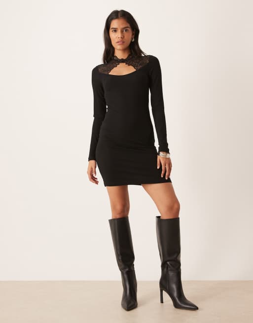 YAS - Mini-jurk met kanten detail in zwart, 2 van 4