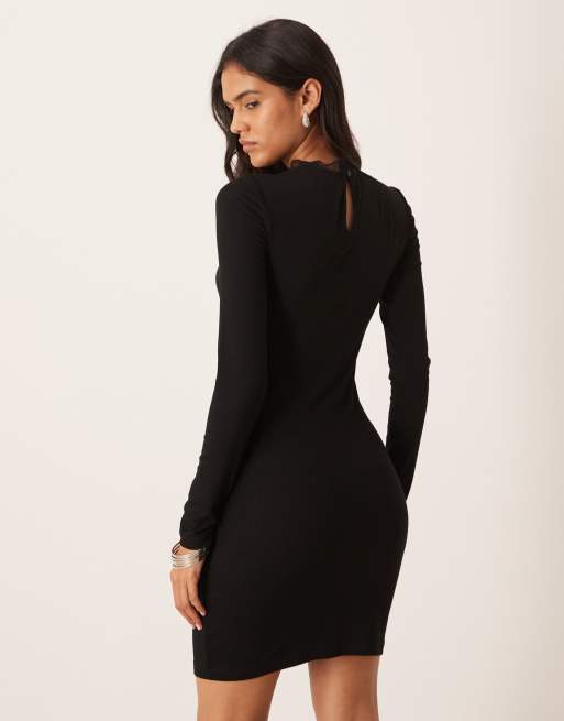 YAS - Mini-jurk met kanten detail in zwart, 4 van 4