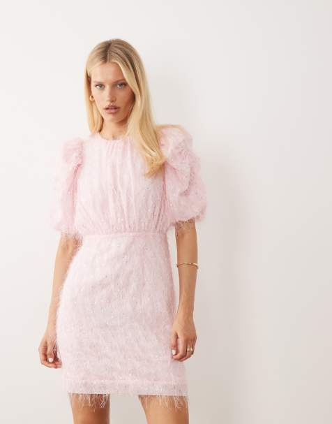 YAS - Mini jurk met pofmouwen en lovertjes in ballerina roze - view 1