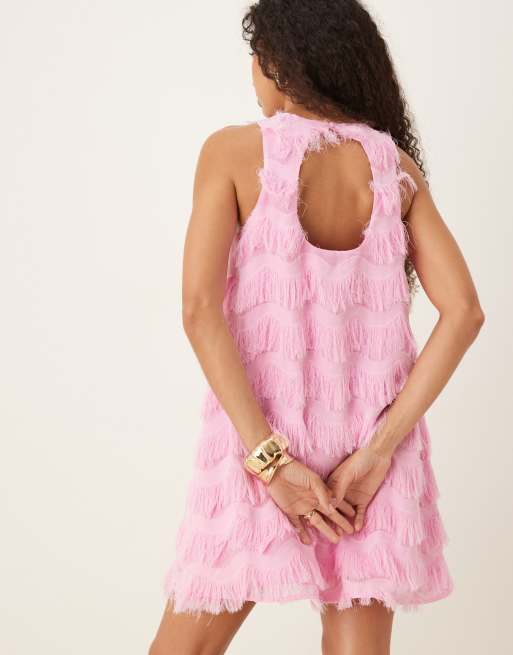YAS - Mini jurk met textuur en racer hals in roze, 3 van 4
