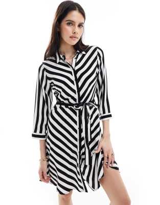 YAS YAS mini shirt dress in bold mono stripe - BLACK