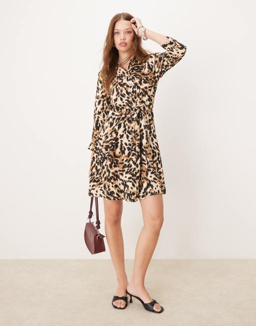 YAS mini shirt dress in leopard print BLACK ASOS