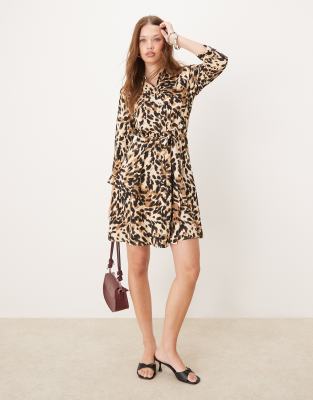 mini shirt dress in leopard print-Black