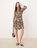 [YAS] YAS mini shirt dress in leopard print-Black XS Black leo