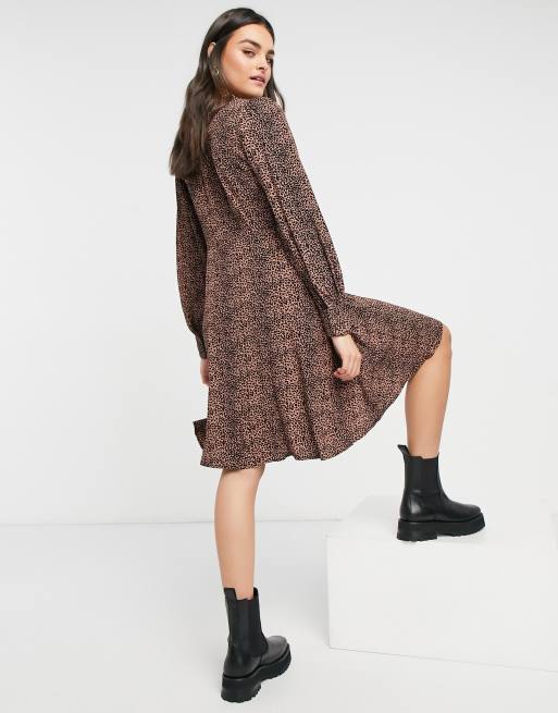 Y.A.S mini skater dress with v neck in brown animal print, 2 of 4