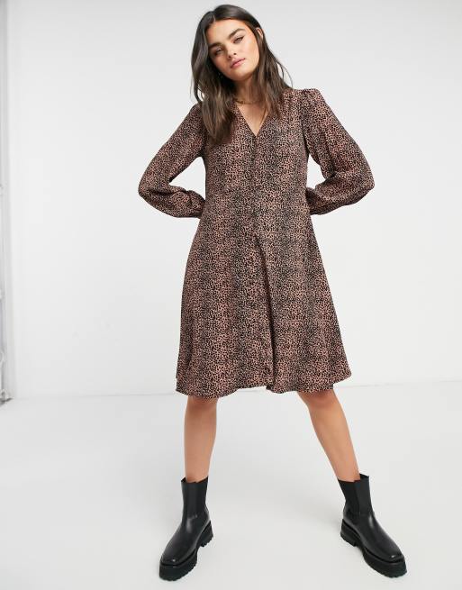 Y.A.S mini skater dress with v neck in brown animal print, 4 of 4