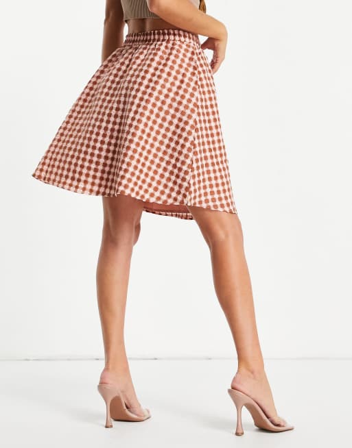 Y.A.S mini skirt co-ord in textured red and cream check, 3 of 4