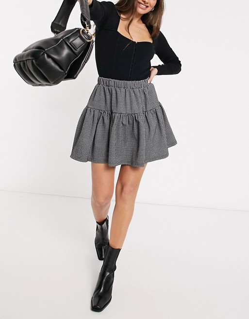 Y.A.S mini skirt co-ord with tiering in mini houndstooth check