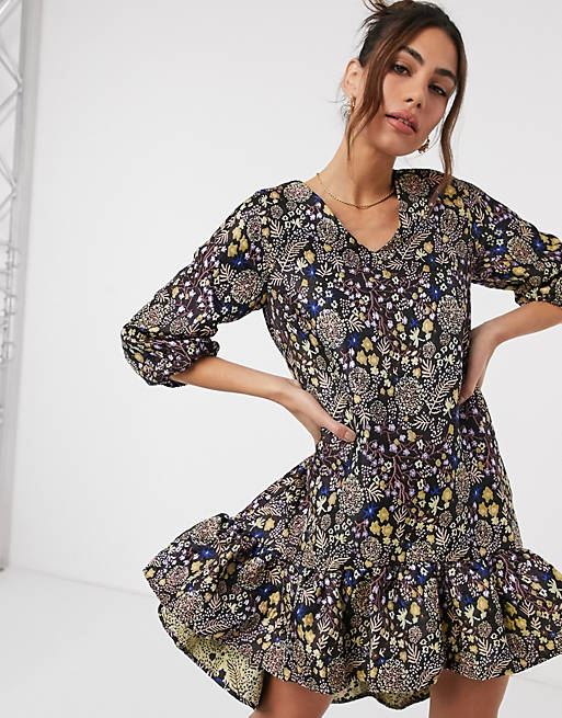 Y.A.S mini smock dress with peplum skirt in ditsy floral | ASOS