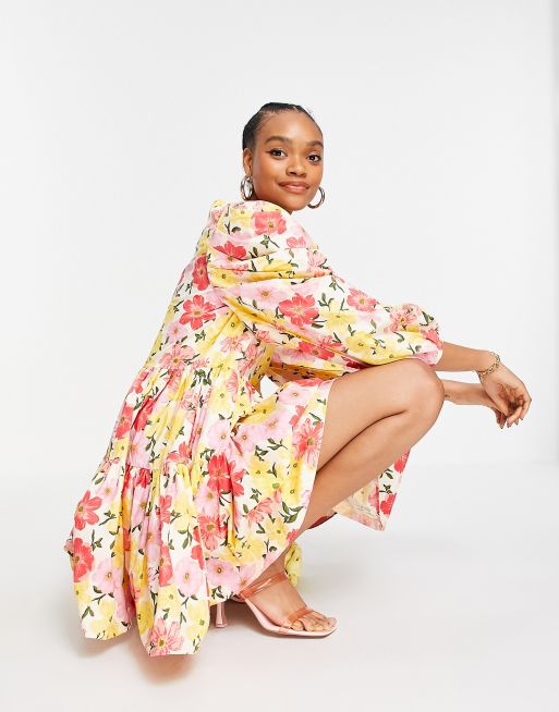 Y.A.S – Minikleid aus Baumwolle mit akzentuierten Ärmeln und buntem Blumenmuster - MULTI
