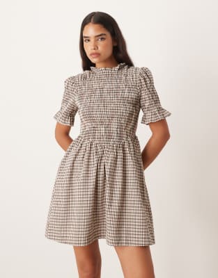 YAS - Minikleid in creme kariert-Weiß