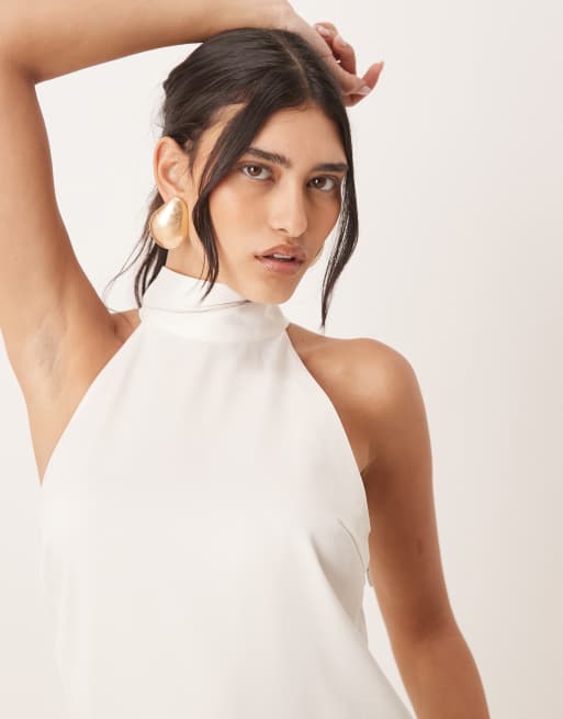 YAS – Minikleid in Weiß mit Neckholder und Rückenschleife, 3 von 4