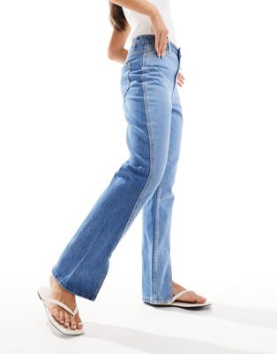 Y.A.S mixed denim spliced straight leg jeans in blue