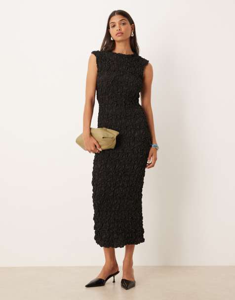 YAS - Mouwloze maxi jurk met 3D textuur in zwart - view 1