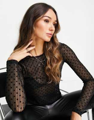 Y.A.S. Nessa polka dot mesh top in black