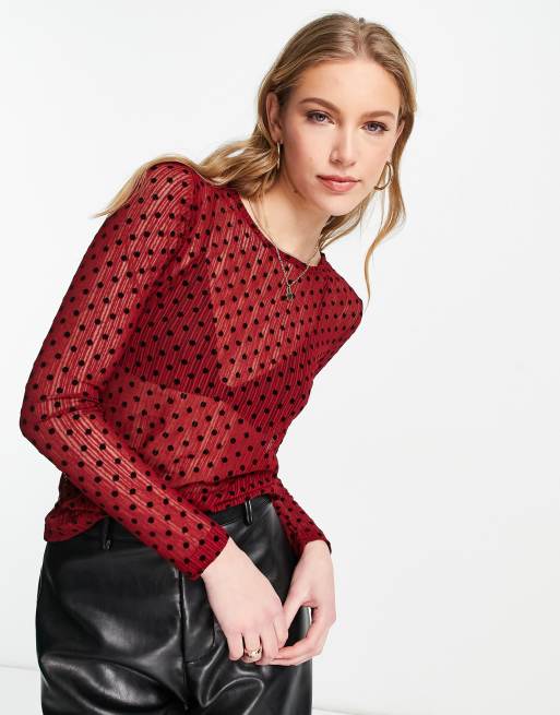 Y.A.S - Nessa - Top en tulle à pois - Rouge