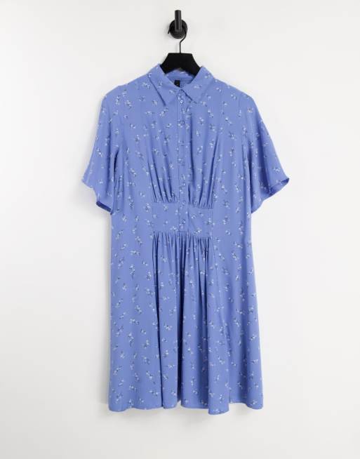 Y.A.S – Niebieska sukienka koszulowa mini z rękawami kimono w kwiatowy wzór