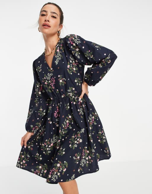 Y.A.S - Nula - Aangerimpelde jurk met volumineuze mouwen in blauw