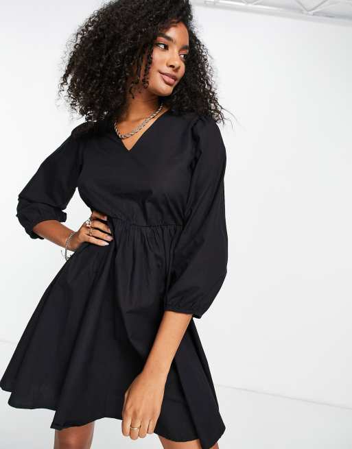 Classy Elegant Black Cocktail Dress Nula Volume Sleeve Smock Dress In Black  ASOS