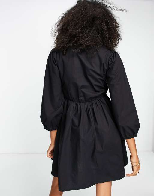 Y.A.S Nula volume sleeve smock dress in black, 4 of 4