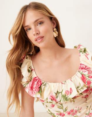 Y.a.s. Off-shoulder Ruffle Midi Dress In Multi