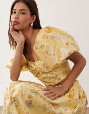 Y.a.s. Off Shoulder Volume Sleeve Crop Top Co-ord In Yellow