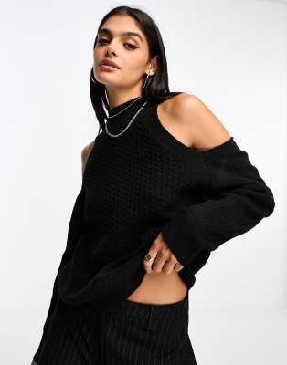 Y. A.S off the shoulder knitted jumper in black