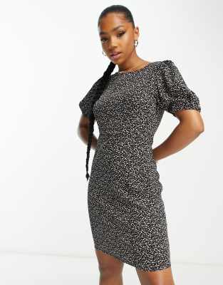 Y.A.S olivia mini dress in black and white ditsy print-Multi