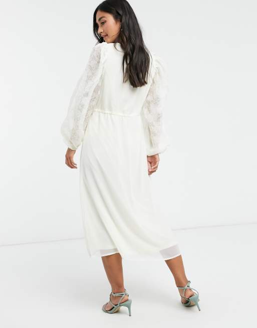 Y.A.S Olivia ruched waist midi dress in cream, 2 of 4