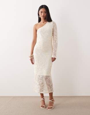 Y.a.s. One Shoulder Maxi Dress With Satin Embroidery In White