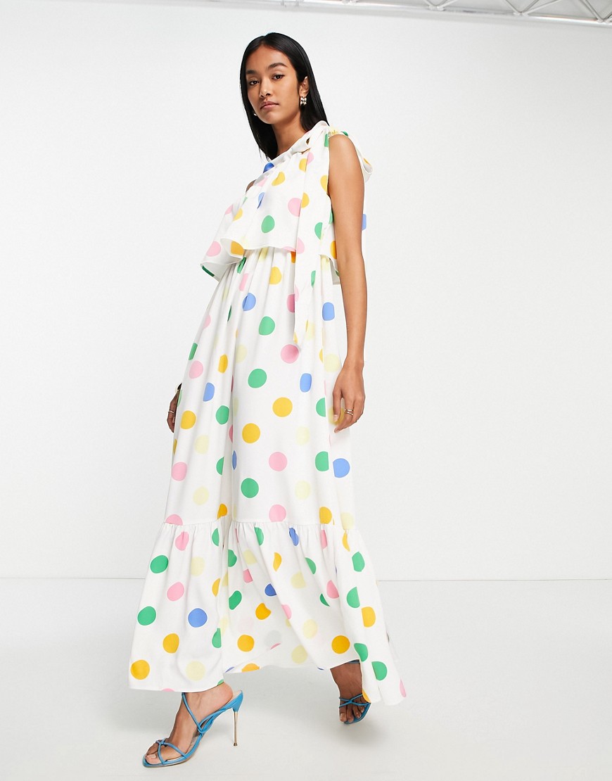 Y. A.S one shoulder tiered maxi dress in confetti polka dot-Multi