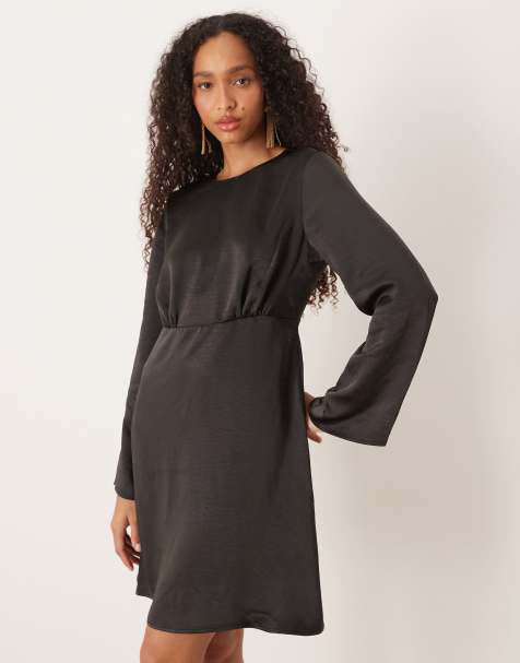 YAS open back satin mini dress in black - view 1