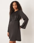[YAS] YAS open back satin mini dress in black 12 Black