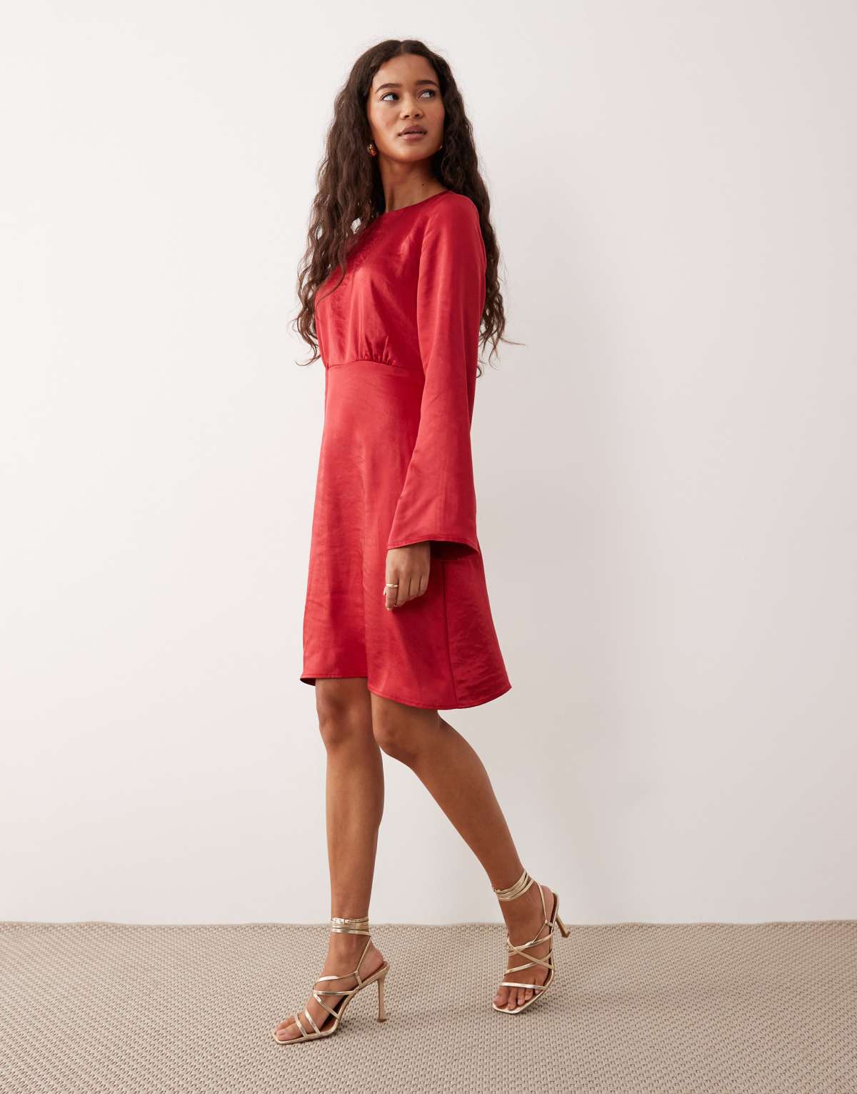 YAS open back satin mini dress in red