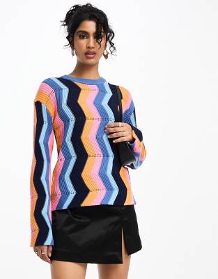 YAS Y.A.S open knit jumper in multi zig zag